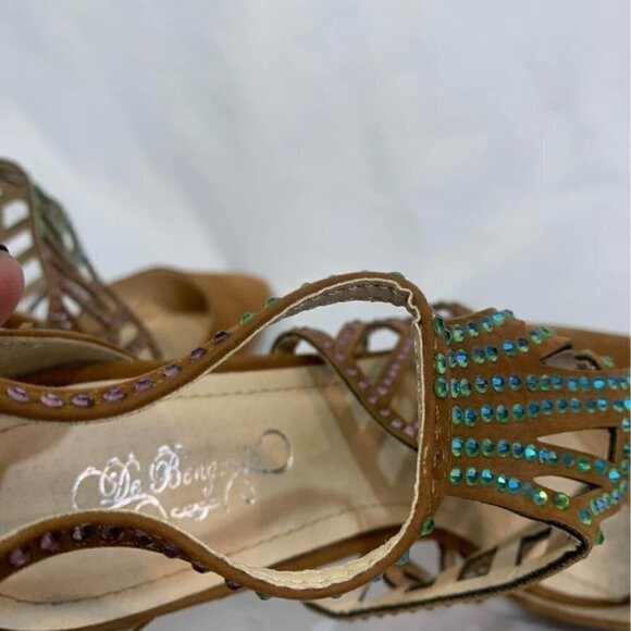 WOMAN’S formal pumps. Carmel faux suede. Rhinestone embellishments. Unique. - Picture 6 of 9